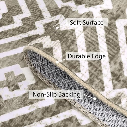 Washable Area Rug Modern Geometric Trellis Entryway Rug Area Rug Stain Resistant Non-Slip Distressed Accent Rug for Indoor Front Entrance Kitchen Bathroom