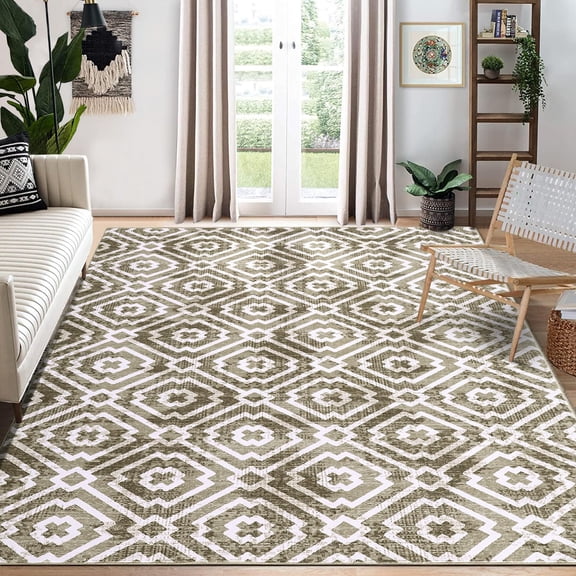 Washable Area Rug Modern Geometric Trellis Entryway Rug Area Rug Stain Resistant Non-Slip Distressed  Accent Rug for Indoor Front Entrance Kitchen Bathroom