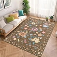 thumbnail image 1 of Washable Area Rug Non Slip, 9' x 12' Ultra Soft Low Pile Boho Floral Carpet for Living Room Bedroom, Polyester with TPR Backing, 1 of 8