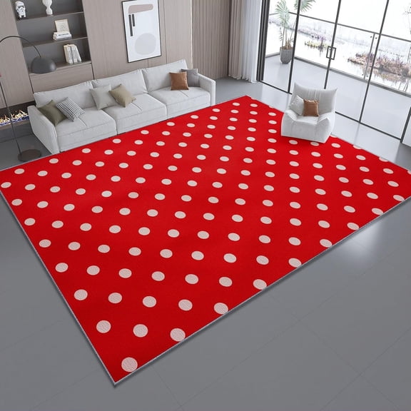 Washable Area Rug Non-Slip Geometric Polka Print Dot Printed Carpet for Living Room, Soft Low Pile Rugs for Bedroom Dining Room Office Red-3' x 5'