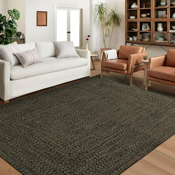 Washable Area Rug Print Braided Area Rug for Living Room Farmhouse Solid Printed Weaving Accent Rug Non-Slip Stain Resistant Floor Cover Throw Carpet for Home Decor, Brown, 3' x 5'