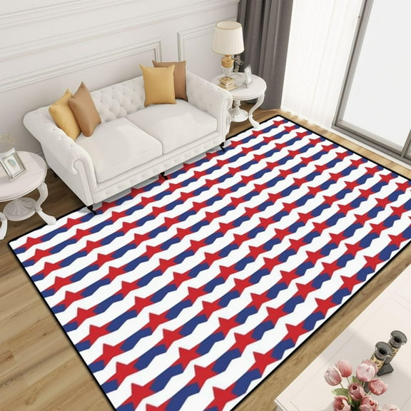 Washable Area Rug Red White Blue American Checkered Stars Seamless Pattern For Low Pile Large Rug Non-Slip Non-Shedding Rug Indoor Carpet For Living Room Bedroom Home Decor 1x2ft