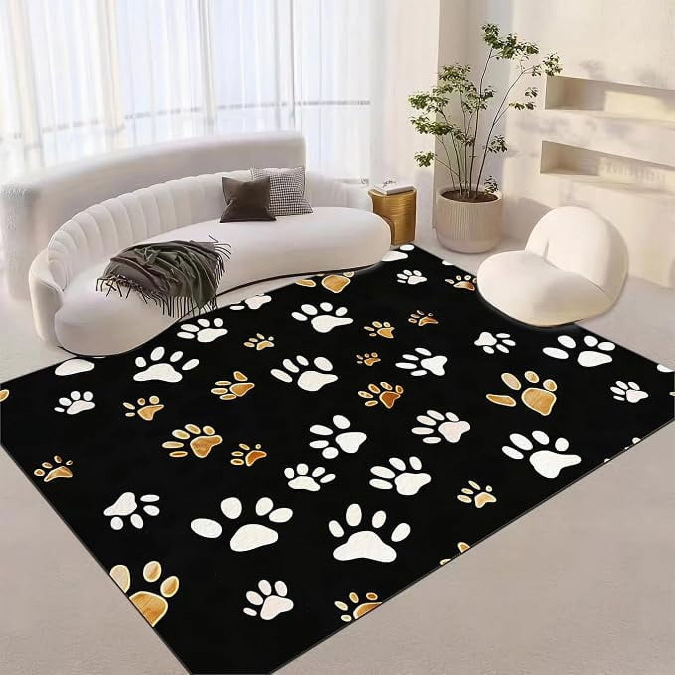 Lumpy Rug Cartoon Washable Area Rug, Soft Living Room Rugs Cartoon Dog Paw Print Black ...