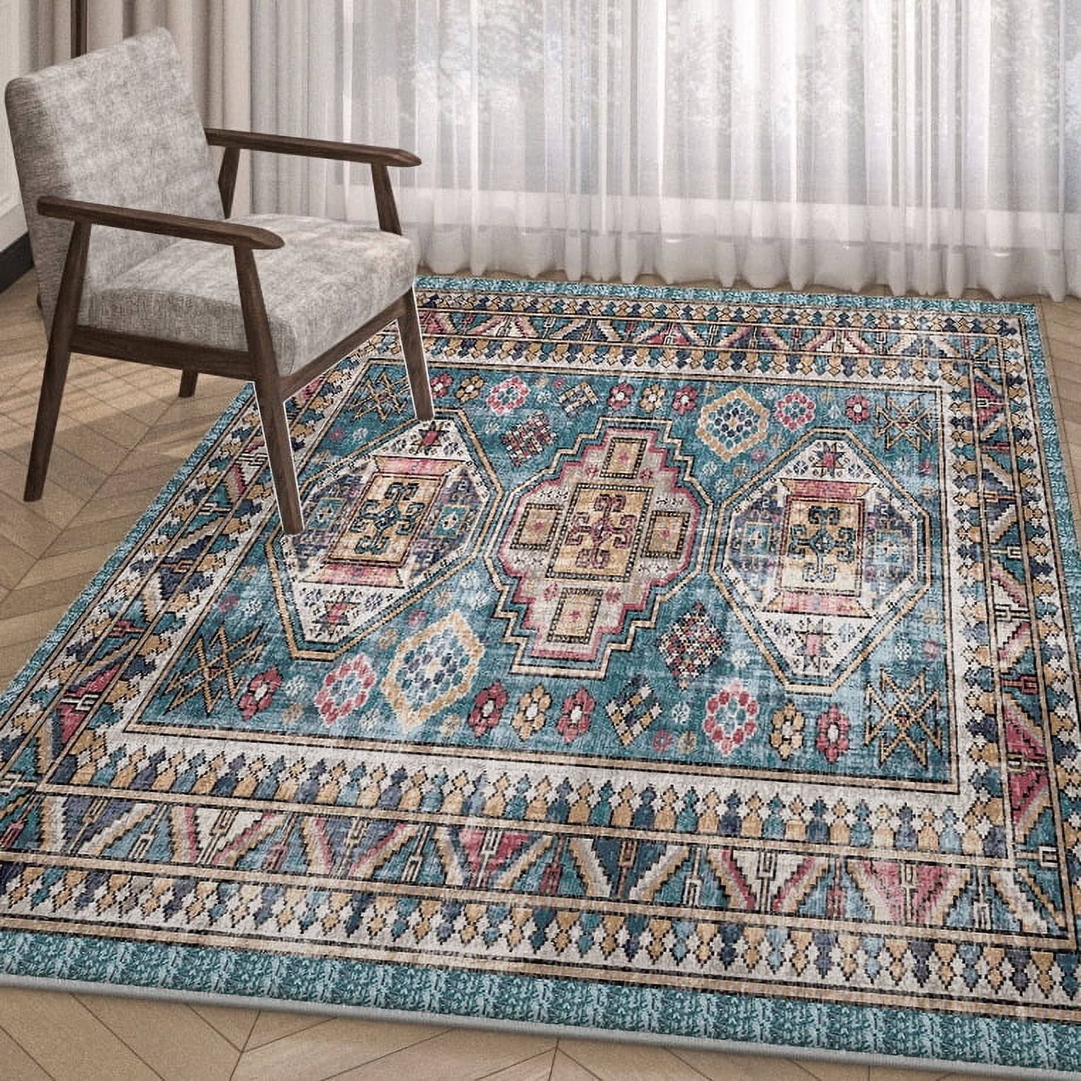 Tiled Rugs Washable Area Rug Traditional Tiled Area Rug, Vintage, Easy-Cleaning ...