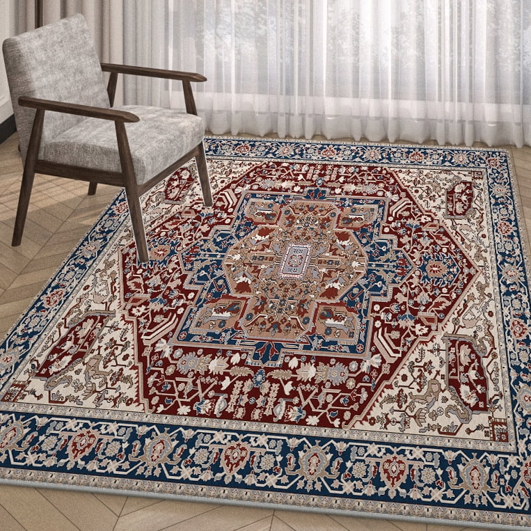Washable Area Rug Traditional Tiled Area Rug, Vintage, Easy-Cleaning ...