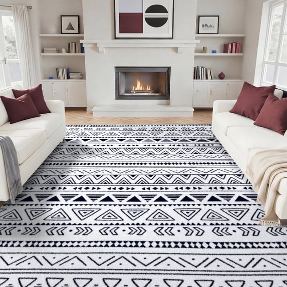 Washable Area Rug for Living Room, 8'x10' Aztec Tribal Non-Slip indoor Floor Mat, Soft Low Pile & Stain Resistant Carpet for Bedroom, Dining Room