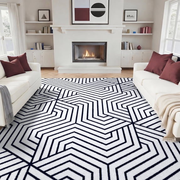 Washable Area Rug for Living Room, 8'x10' Geometric Style Non-Slip indoor Rug, Soft Low Pile & Stain Resistant Carpet for Bedroom, Dinning Room