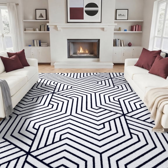 Washable Area Rug for Living Room, 8'x10' Geometric Style Non-Slip indoor Rug, Soft Low Pile & Stain Resistant Carpet for Bedroom, Dinning Room
