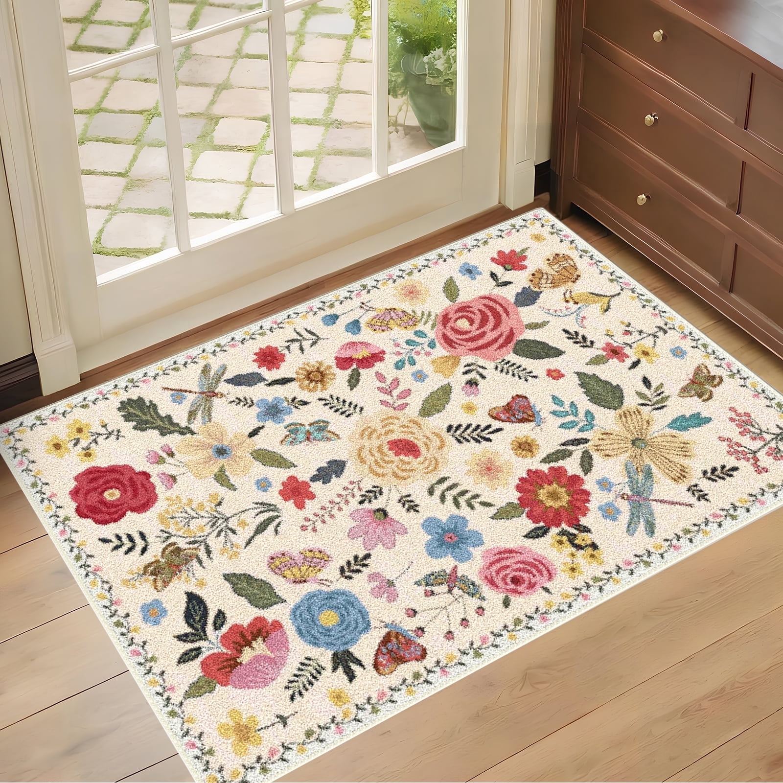 Little Rugs 2'x3' Entry Rugs, Homasen Washable Small Indoor Rugs Boho Floral, Soft ...