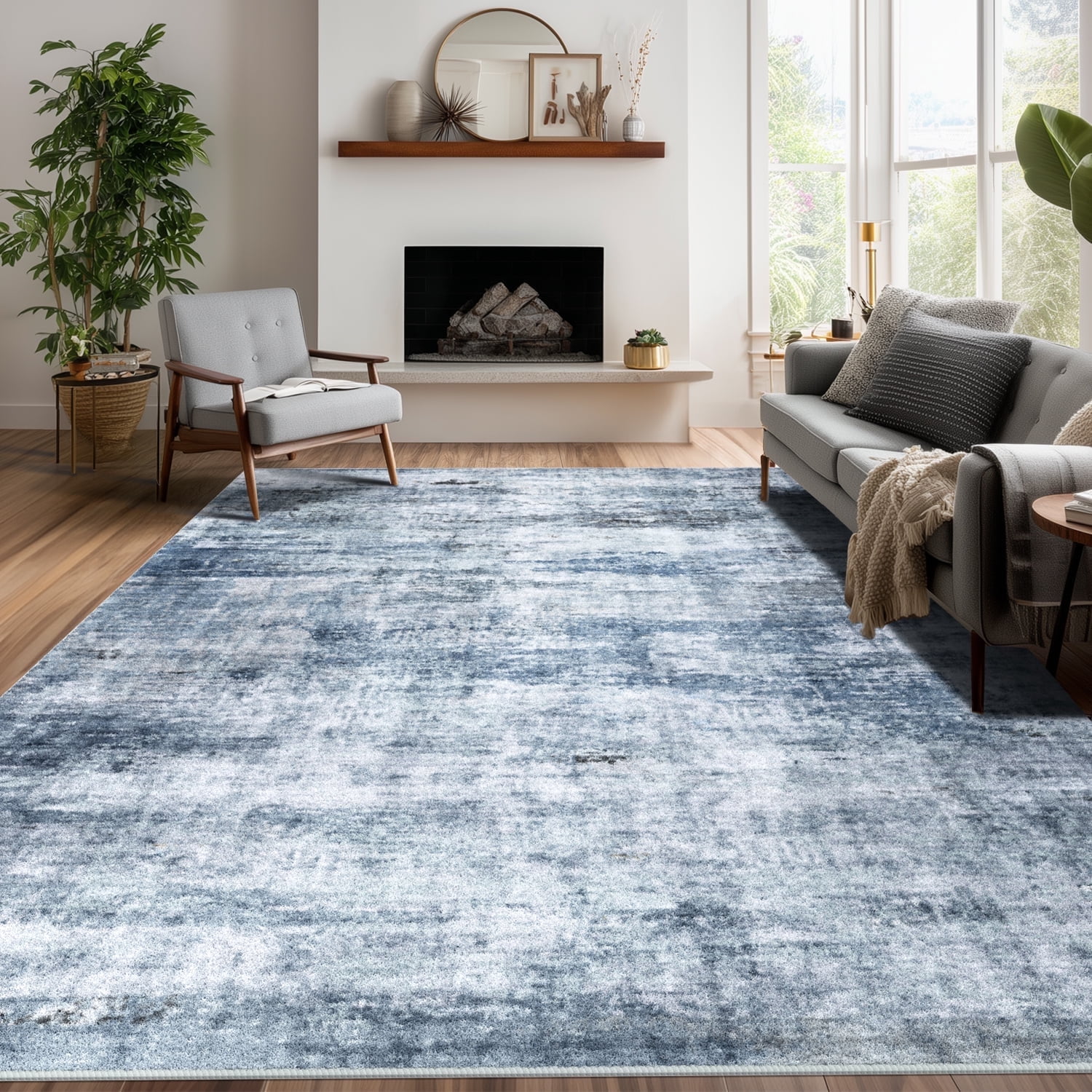 Area Rugs for Living Room, Homasen 8'x10' Washable Indoor Rug Dream Light Blue, Soft Low Pile Stain Resistant Carpet for Bedroom, Dinning Room