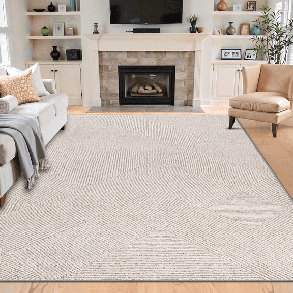 Washable Area Rug with Non-Slip Latex Backing, Pet Friendly Low-Pile Rug for Living Room, Bedroom, Entryway