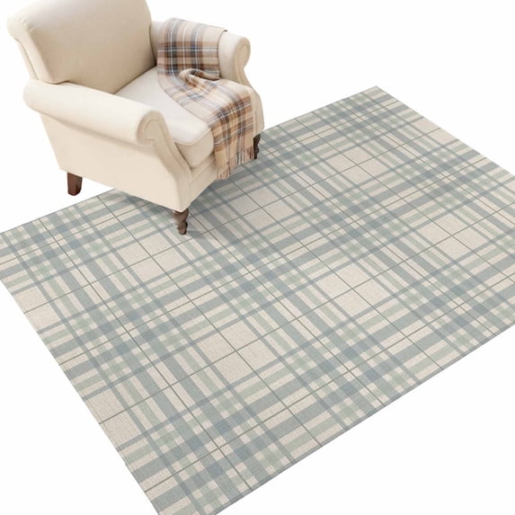 Washable Area Rugs 2.7x5 FT Buffalo Plaid Rugs for Living Room Non-Slip Low-Profile Rectangle Slate Blue Grey Farmhouse Gingham Striped Large Rug Carpet for Bedroom Dining Room Home Decor
