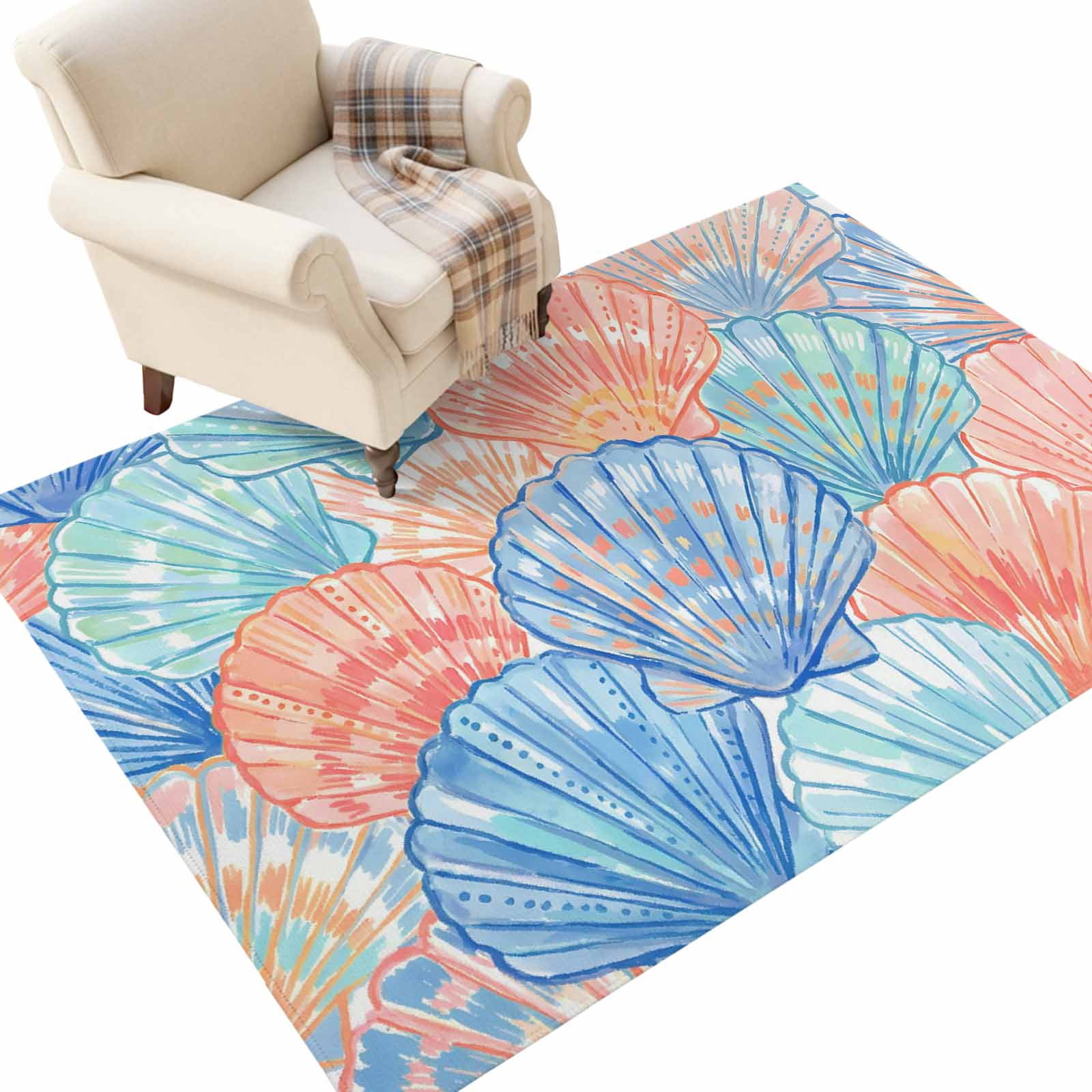 Conch Shell Fod Washable Area Rugs 2.7x5 FT Orange Blue Shell Rugs for Living Room Non ...