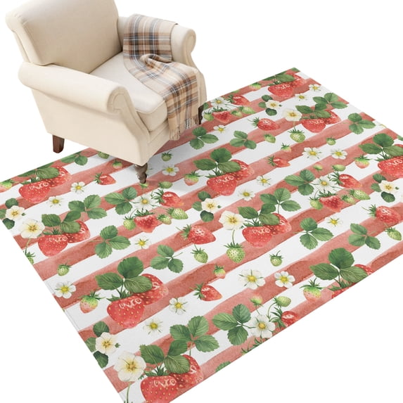 Washable Area Rugs 2.7x5 FT Rugs for Living Room Non-Slip Soft Non-Shedding Low-Profile Rectangle Fruits Green Palm Leaves Red Striped Large Rug Carpet for Bedroom Dining Room Home Decor