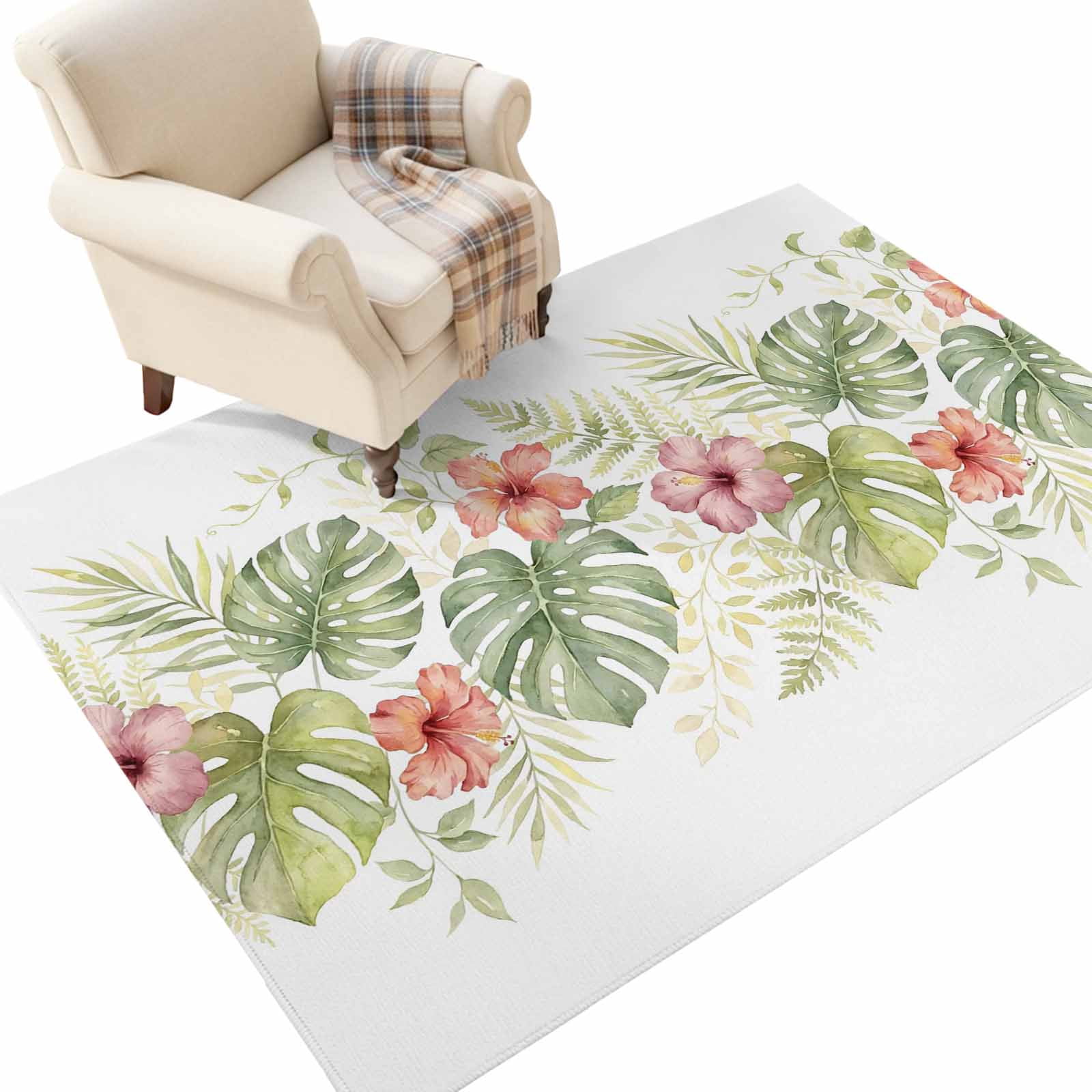 Washable Area Rugs 2.7x5 FT Tropical Botanical Rugs for Living Room Non ...
