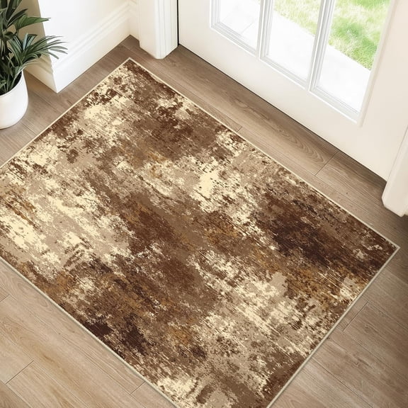Xchearser Washable Area Rugs 2''x3'' Non-Slip Modern Abstract Soft for Living Room Entryway Bedroom Nursery, Print Pattern, Brown Tan Beige Coffee