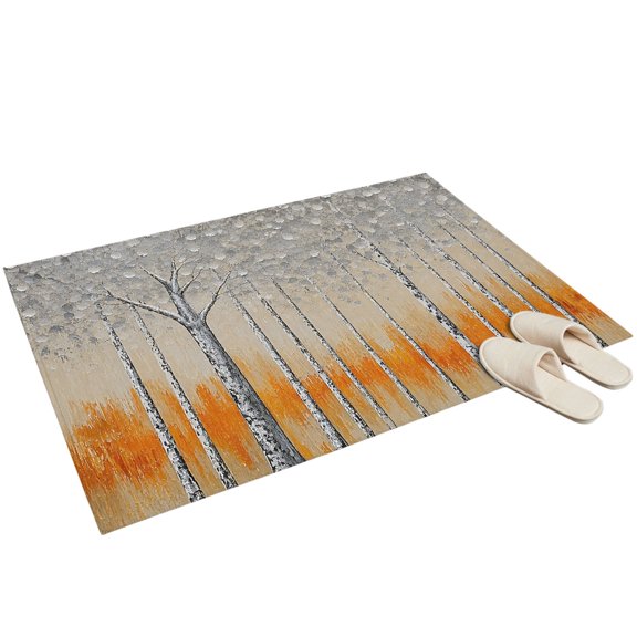 Washable Area Rugs 2x3ft Birch Trees Throw Rug Non-Slip Soft Non-Shedding Low-Profile Rectangle Orange Gray Tree Branch Forest Art Small Rug Carpet for Living Room Bedroom Dining Room Home Decor