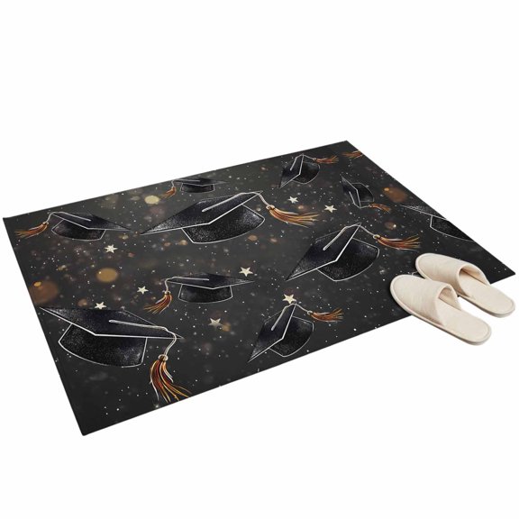 Washable Area Rugs 2x3ft Black Graduation Cap Throw Rug Non-Slip Non-Shedding Low-Profile Rectangle Modern Art Star Congratulations Small Rug Carpet for Living Room Bedroom Dining Room Home Decor