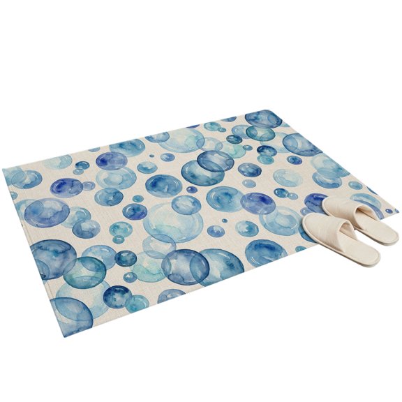 Washable Area Rugs 2x3ft Blue Bubble Throw Rug Non-Slip Soft Non-Shedding Low-Profile Rectangle Watercolor Ocean Bubble Summer Beige Small Rug Carpet for Living Room Bedroom Dining Room Home Decor