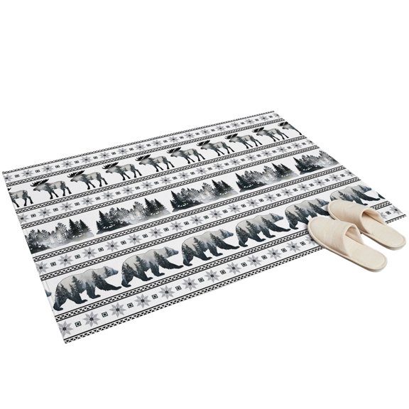 Washable Area Rugs 2x3ft Boho Bear Elk Throw Rug Non-Slip Soft Non-Shedding Low-Profile Rectangle Tribe Striped Southwestern Small Rug Carpet for Living Room Bedroom Dining Room Home Decor