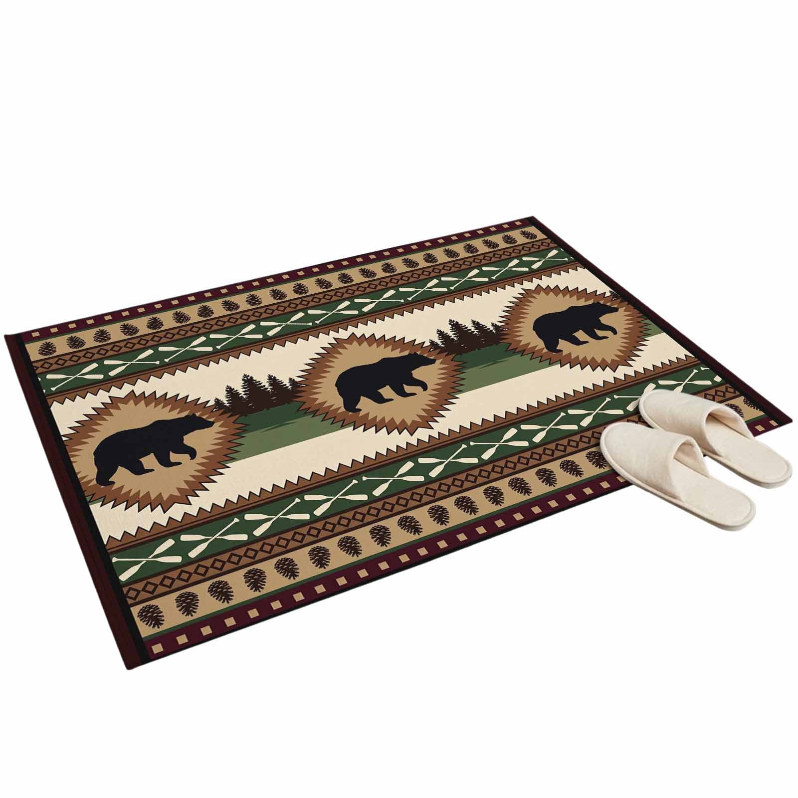 Cabin Styel Rug Washable Area Rugs 2x3ft Cabin Bear Brown Throw Rug Non-Slip Soft Non ...