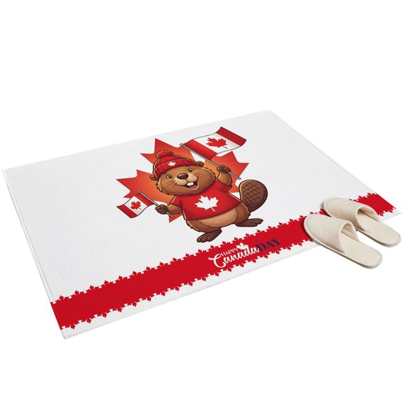 Washable Area Rugs 2x3ft Canada Beavers Throw Rug Non-Slip Soft Non-Shedding Low-Profile Rectangle Modern Chic Maple Leaf Red Brown Small Rug Carpet for Living Room Bedroom Dining Room Home Decor