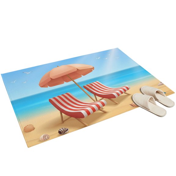Washable Area Rugs 2x3ft Coastal Beach Throw Rug Non-Slip Soft Low-Profile Rectangle Cartoon Summer Ocean Vacation Sky Blue Waves Small Rug Carpet for Living Room Bedroom Dining Room Home Decor