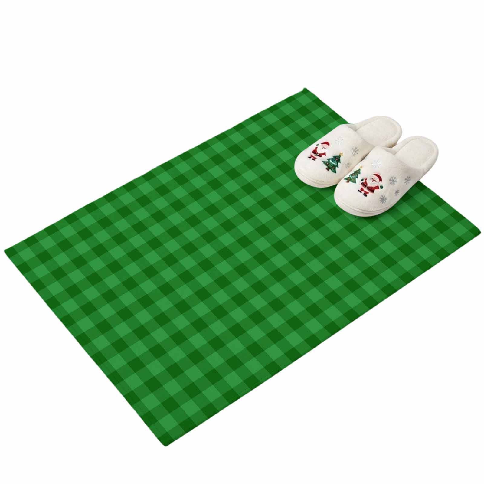 Washable Area Rugs 2x3ft Green Gingham Plaid Throw Rug Non-Slip Soft ...