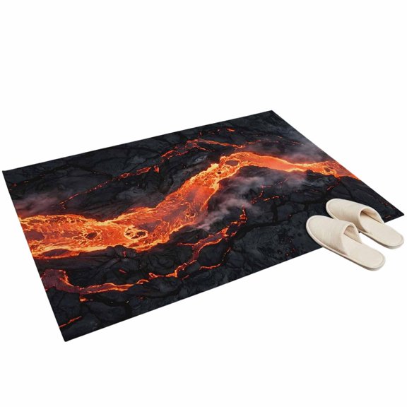Washable Area Rugs 2x3ft Molten River Throw Rug Non-Slip Soft Non-Shedding Low-Profile Rectangle Magma Field Fiery Orange Grey Black Small Rug Carpet for Living Room Bedroom Dining Room Home Decor