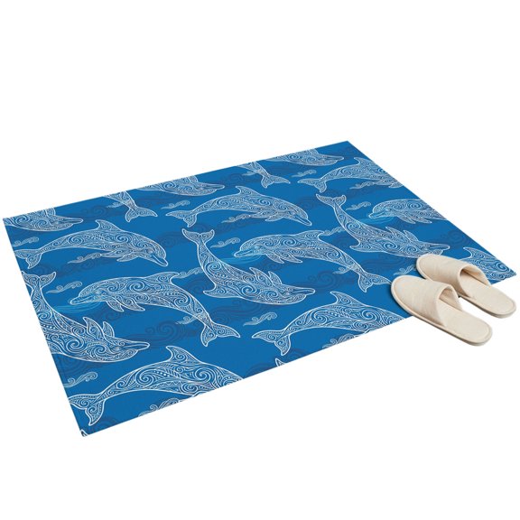 Washable Area Rugs 2x3ft Ocean Dolphin Throw Rug Non-Slip Soft Non-Shedding Low-Profile Rectangle Summer Blue Coastal Waves Small Rug Carpet for Living Room Bedroom Dining Room Home Decor