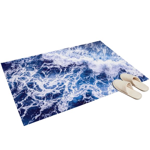 Washable Area Rugs 2x3ft Sea Foam Throw Rug Non-Slip Non-Shedding Low-Profile Rectangle Nautical Coastal Tropical Navy Blue Ocean Waves Small Rug Carpet for Living Room Bedroom Dining Room Home Decor