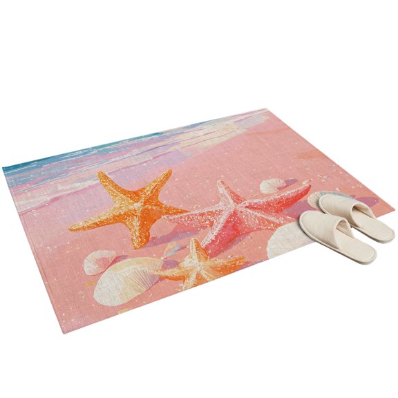Washable Area Rugs 2x3ft Summer Pink Beach Throw Rug Non-Slip Soft Low-Profile Rectangle Dreamy Boho Ocean Starfish Blue Waves Small Rug Carpet for Living Room Bedroom Dining Room Home Decor
