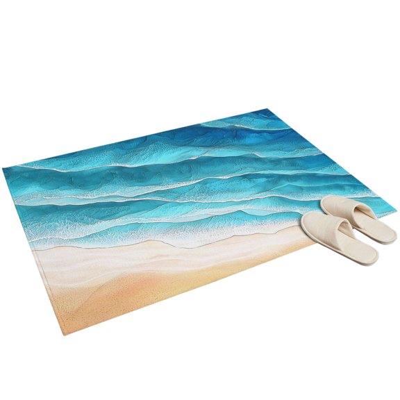 Washable Area Rugs 2x3ft Teal Blue Beach Coastal Throw Rug Non-Slip Soft Low-Profile Rectangle Summer Nautical Seaside Ocean Ombre Small Rug Carpet for Living Room Bedroom Dining Room Home Decor