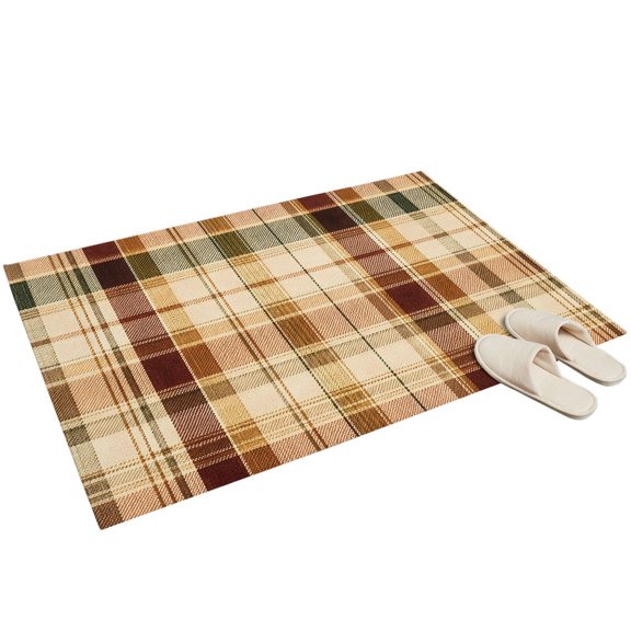 Washable Area Rugs 2x3ft Warm Brown Checked Throw Rug Non-Slip Soft Non-Shedding Low-Profile Rectangle Fall Farmhouse Buffalo Plaid Small Rug Carpet for Living Room Bedroom Dining Room Home Decor