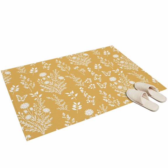 Washable Area Rugs 2x3ft Yellow Botanical Throw Rug Non-Slip Soft Non-Shedding Low-Profile Rectangle Spring Summer Chic Wildflowers Small Rug Carpet for Living Room Bedroom Dining Room Home Decor