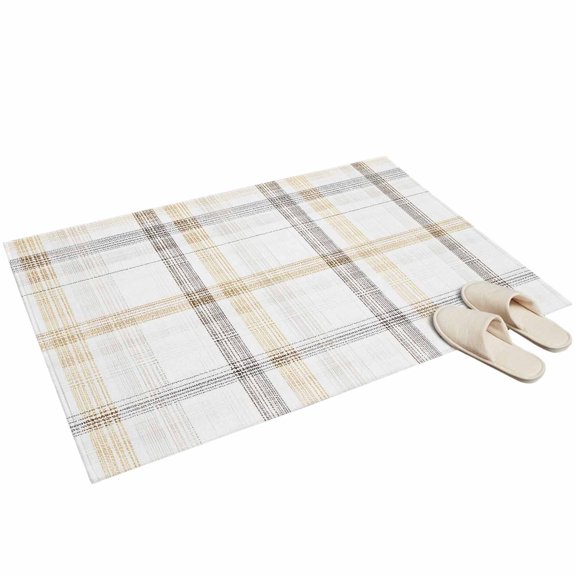 Washable Area Rugs 2x3ft Yellow Brown Check Throw Rug Non-Slip Soft Non-Shedding Low-Profile Rectangle Farmhouse Line Buffalo Plaid Small Rug Carpet for Living Room Bedroom Dining Room Home Decor