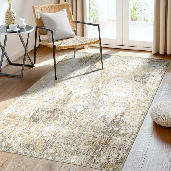 Xchearser Washable Area Rugs 3''x5'' Non-Slip Modern Abstract Soft for Living Room Entryway Bedroom Nursery, Print Pattern, Neutral Brown Gray