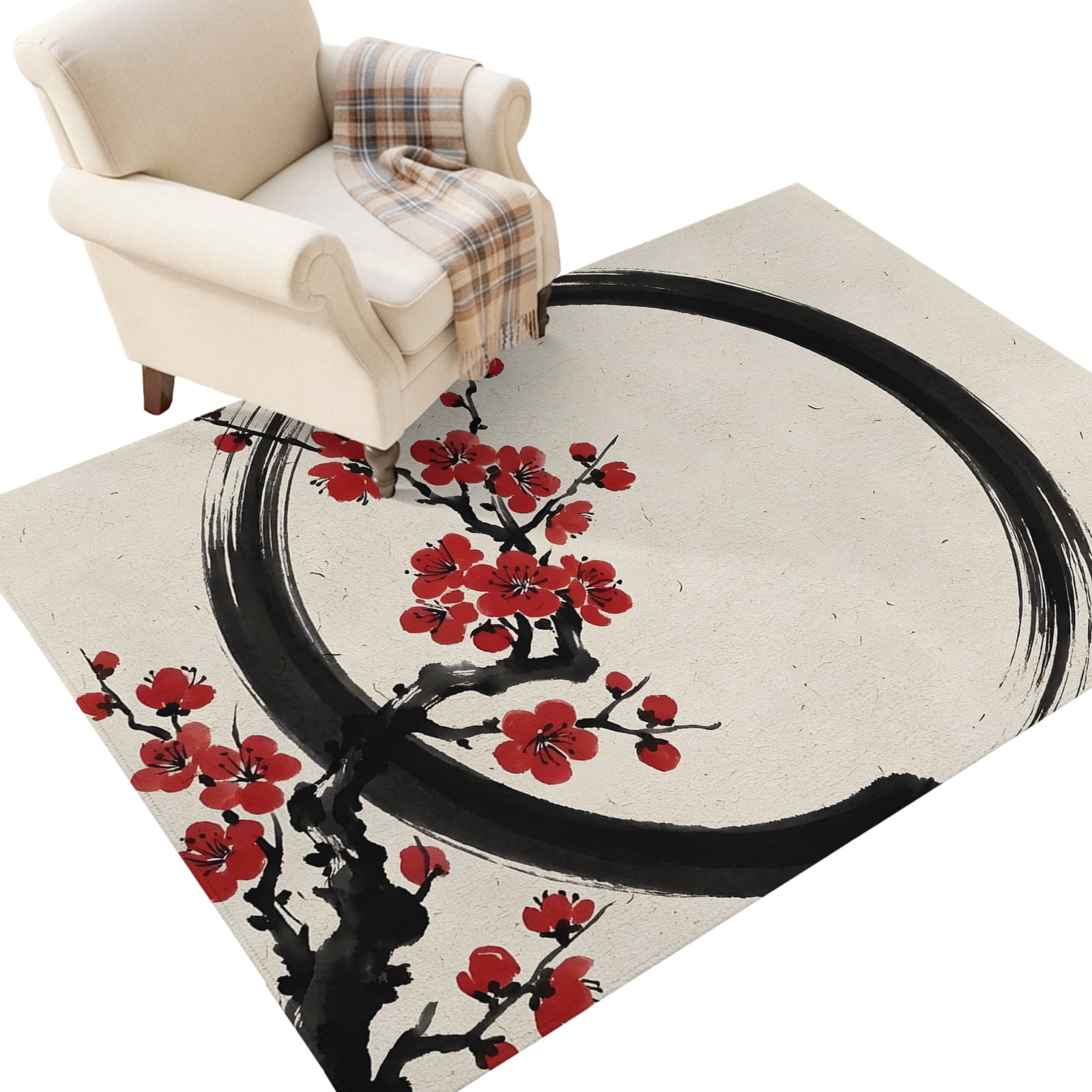 Washable Area Rugs 3x5 FT Cherry Blossom Rugs for Living Room Non-Slip ...