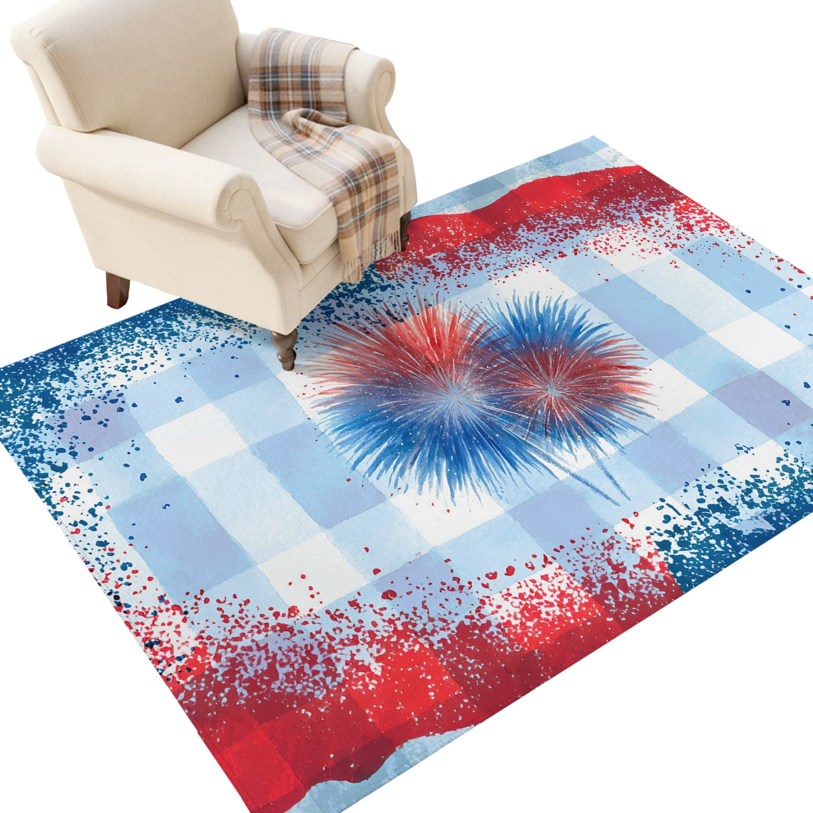 Red Firework Recipes Washable Area Rugs 3x5 FT Patriotic 250 Rugs for Living Room Non-Slip ...