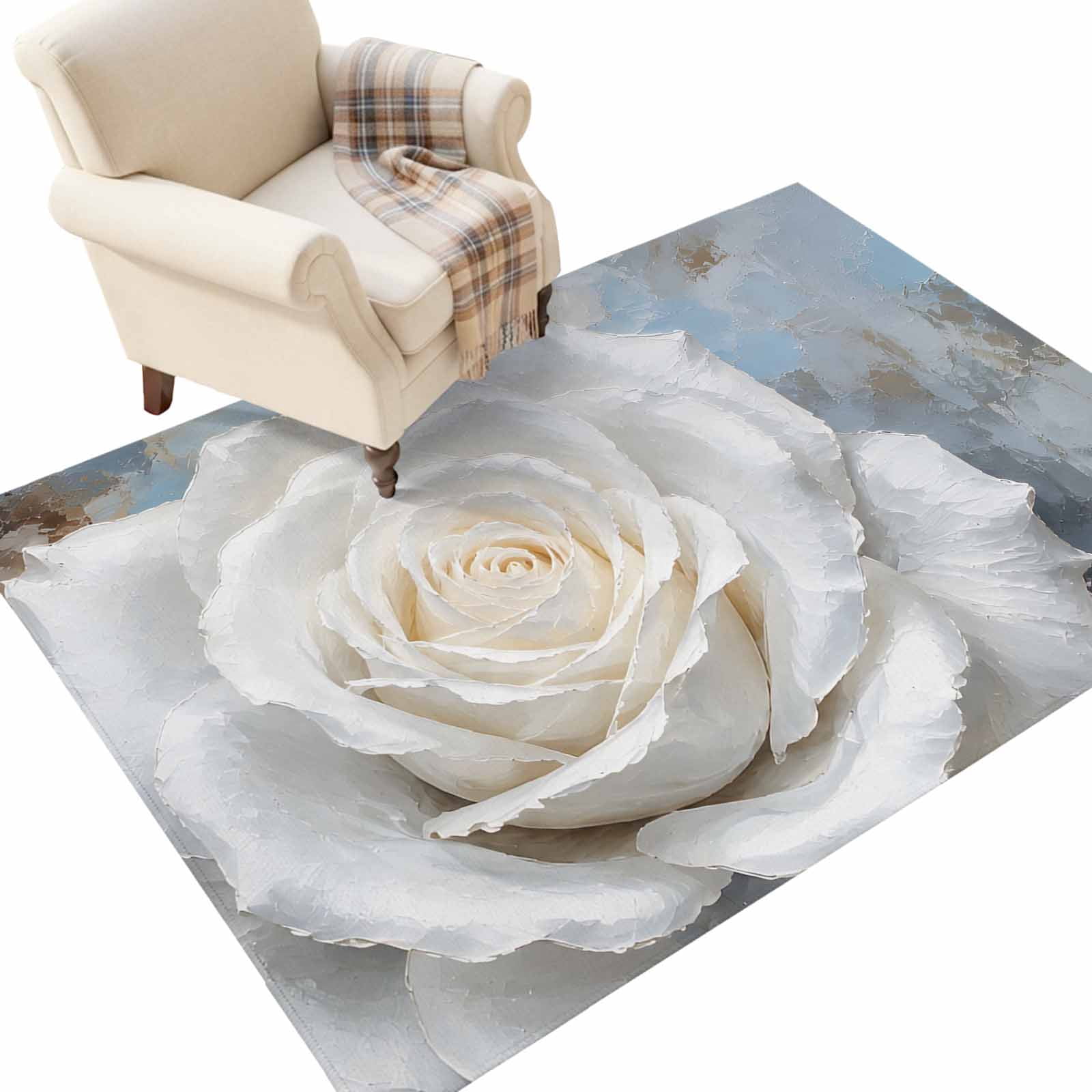 Washable Area Rugs 3x5 FT White White Roses Rugs for Living Room Non ...