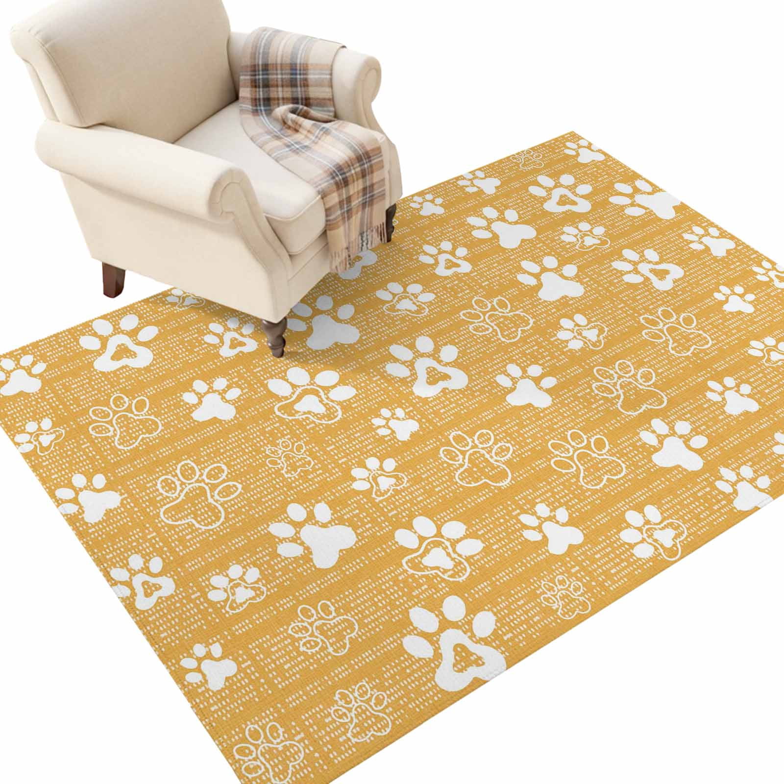 Washable Area Rugs 3x5 FT Yellow Orange Dog Paw Rugs for Living Room ...