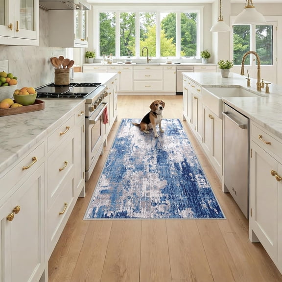 Xchearser Washable Area Rugs 3x6 Non-Slip Modern Abstract Soft for Living Room Entryway Bedroom Nursery, Print Pattern, Blue Grey Navy Gray