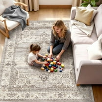 Washable Area Rugs 4x5 Entryway: Soft Ultra Thin Low Pile Mat Machine Washable Indoor Doormat Lightweight Entry Rug Anti Slip Backing Rugs for Living Room Bedroom Kitchen 4'x5' Beige