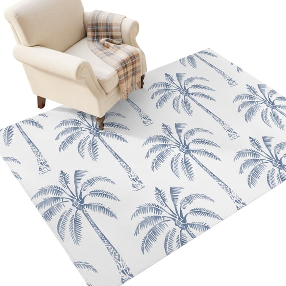 Washable Area Rugs 4x6 FT Blue Palm Tree Rugs for Living Room Non-Slip ...