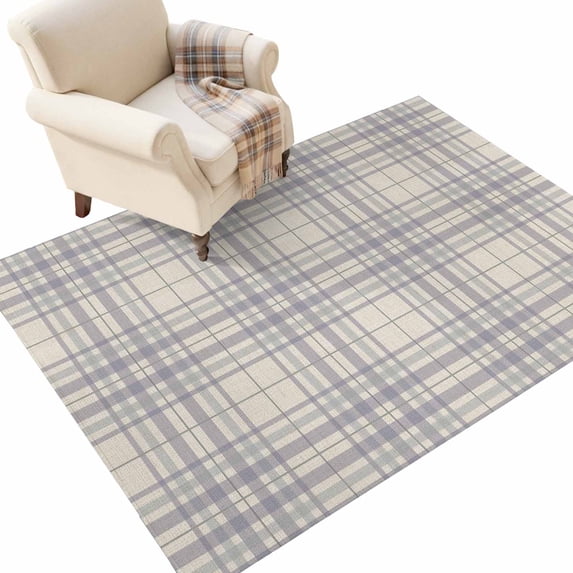 Washable Area Rugs 4x6 FT Buffalo Plaid Rugs for Living Room Non-Slip Non-Shedding Low-Profile Rectangle Lavender Lilac Farmhouse Gingham Striped Large Rug Carpet for Bedroom Dining Room Home Decor