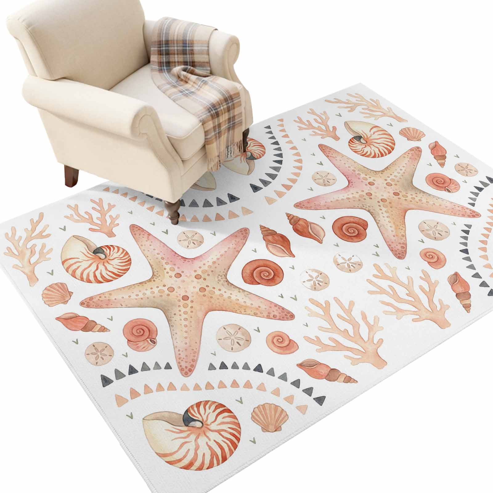 Washable Area Rugs 4x6 FT Coastal Sea Starfish Rugs for Living Room Non ...