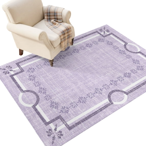Washable Area Rugs 4x6 FT Lavender Purple Botanical Rugs for Living ...