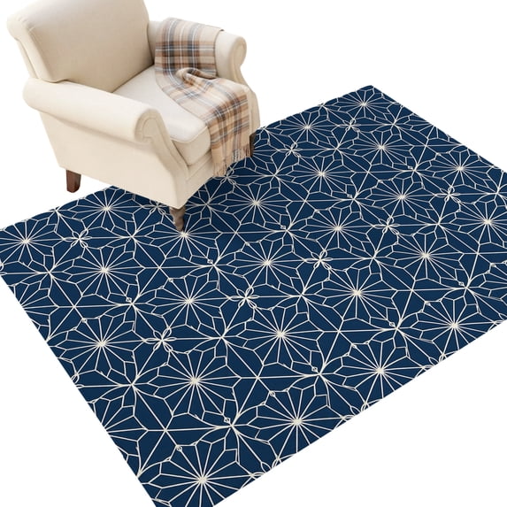 Washable Area Rugs 4x6 FT Navy Blue Geometric Rugs for Living Room Non ...
