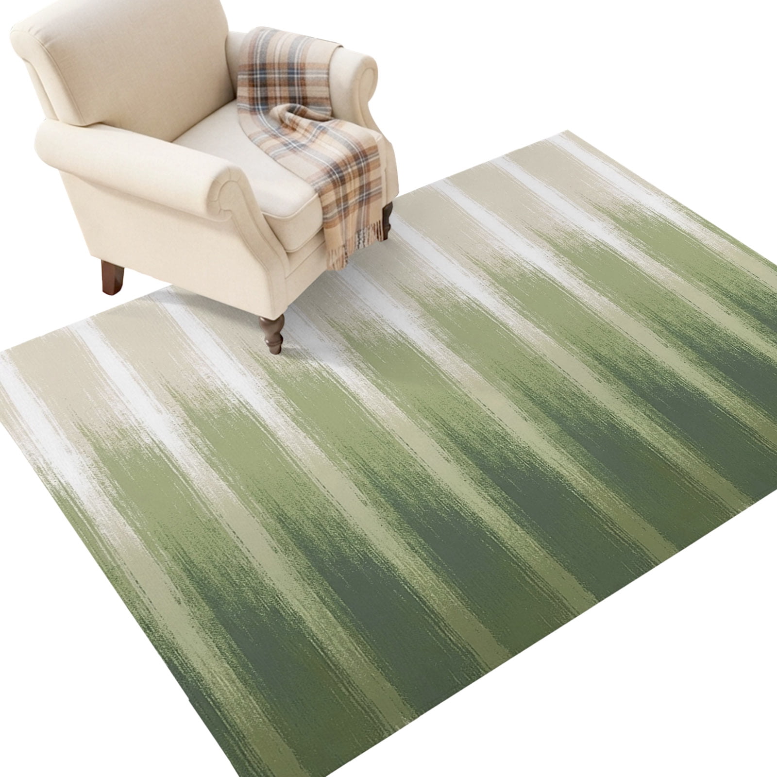 Washable Area Rugs 4x6 FT Sage Green Stripe Rugs for Living Room Non ...