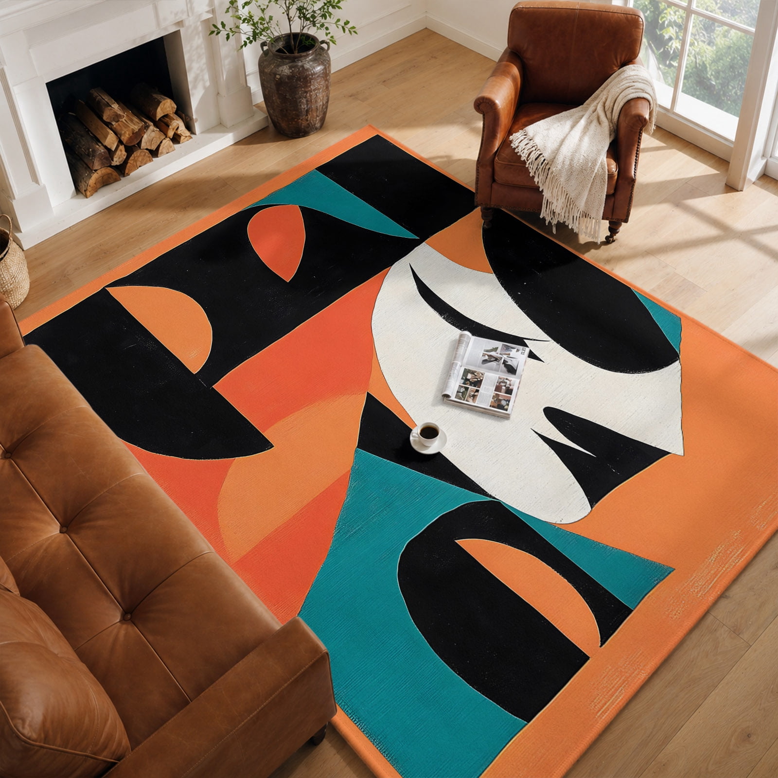 Washable Area Rugs 5x7, Color Block Non-Slip Living Room Rug, Low Pile ...